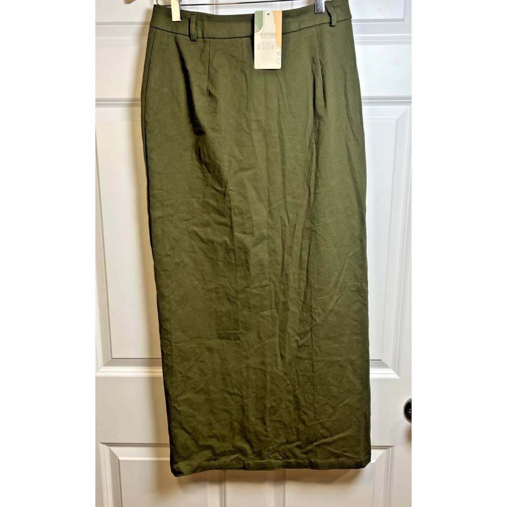 BTFBM Women's Pencil Skirt Olive Green Size M Cotton Stretch Midi NWT